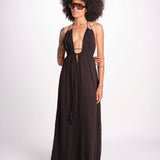 abito lungo scollo e nodo CORALBLK NOIR laraethnics 