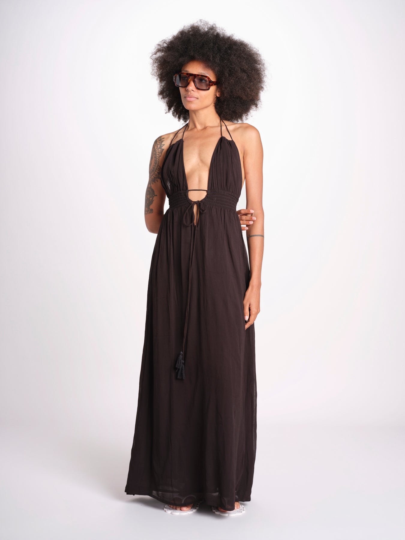 abito lungo scollo e nodo CORALBLK NOIR laraethnics 