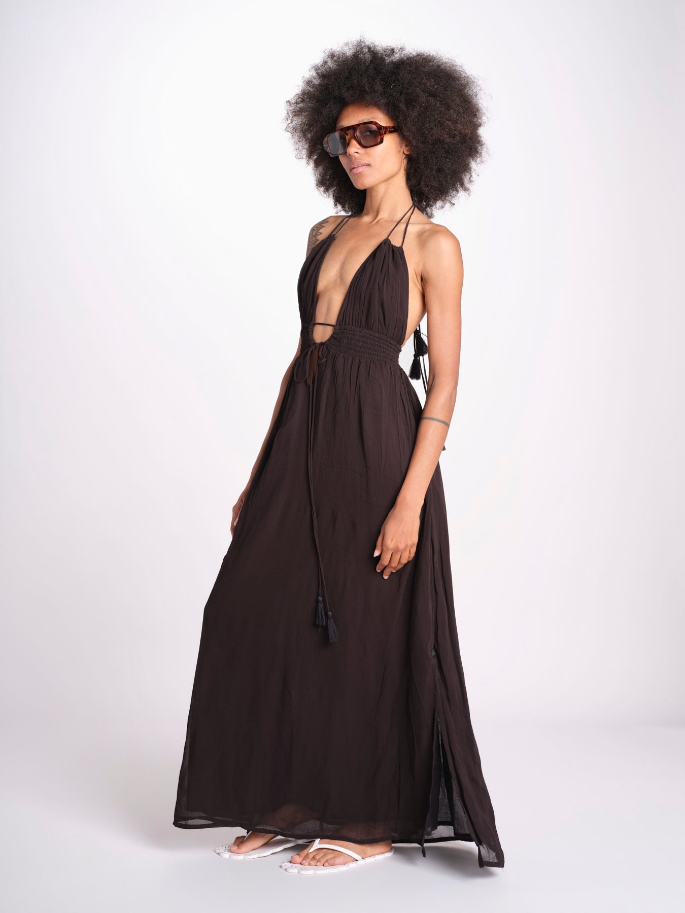 abito lungo scollo e nodo CORALBLK NOIR laraethnics 