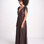 abito con nervature legato in vita MIKONBLK CHOCOLAT laraethnics 