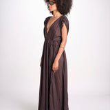 abito con nervature legato in vita MIKONBLK CHOCOLAT laraethnics 