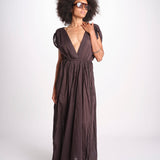 abito con nervature legato in vita MIKONBLK CHOCOLAT laraethnics 