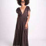 abito con nervature legato in vita MIKONBLK CHOCOLAT laraethnics 