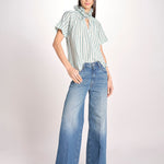 Camicia a righe e collo con rouches ESCARGOT SH71RESCARG-GRE GREEN STRIPES laurence bras 