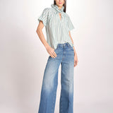 Camicia a righe e collo con rouches ESCARGOT SH71RESCARG-GRE GREEN STRIPES laurence bras 