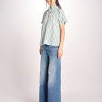 Camicia a righe e collo con rouches ESCARGOT SH71RESCARG-GRE GREEN STRIPES laurence bras 