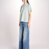 Camicia a righe e collo con rouches ESCARGOT SH71RESCARG-GRE GREEN STRIPES laurence bras 