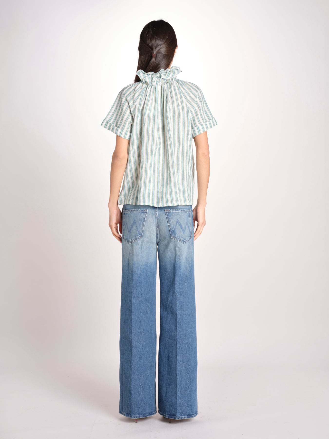 Camicia a righe e collo con rouches ESCARGOT SH71RESCARG-GRE GREEN STRIPES laurence bras 