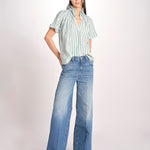 Camicia a righe e collo con rouches ESCARGOT SH71RESCARG-GRE GREEN STRIPES laurence bras 