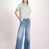 Camicia a righe e collo con rouches ESCARGOT SH71RESCARG-GRE GREEN STRIPES laurence bras 