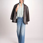 Camicia a righe e collo con rouches ESCARGOT SH71RESCARG-GRE GREEN STRIPES laurence bras 