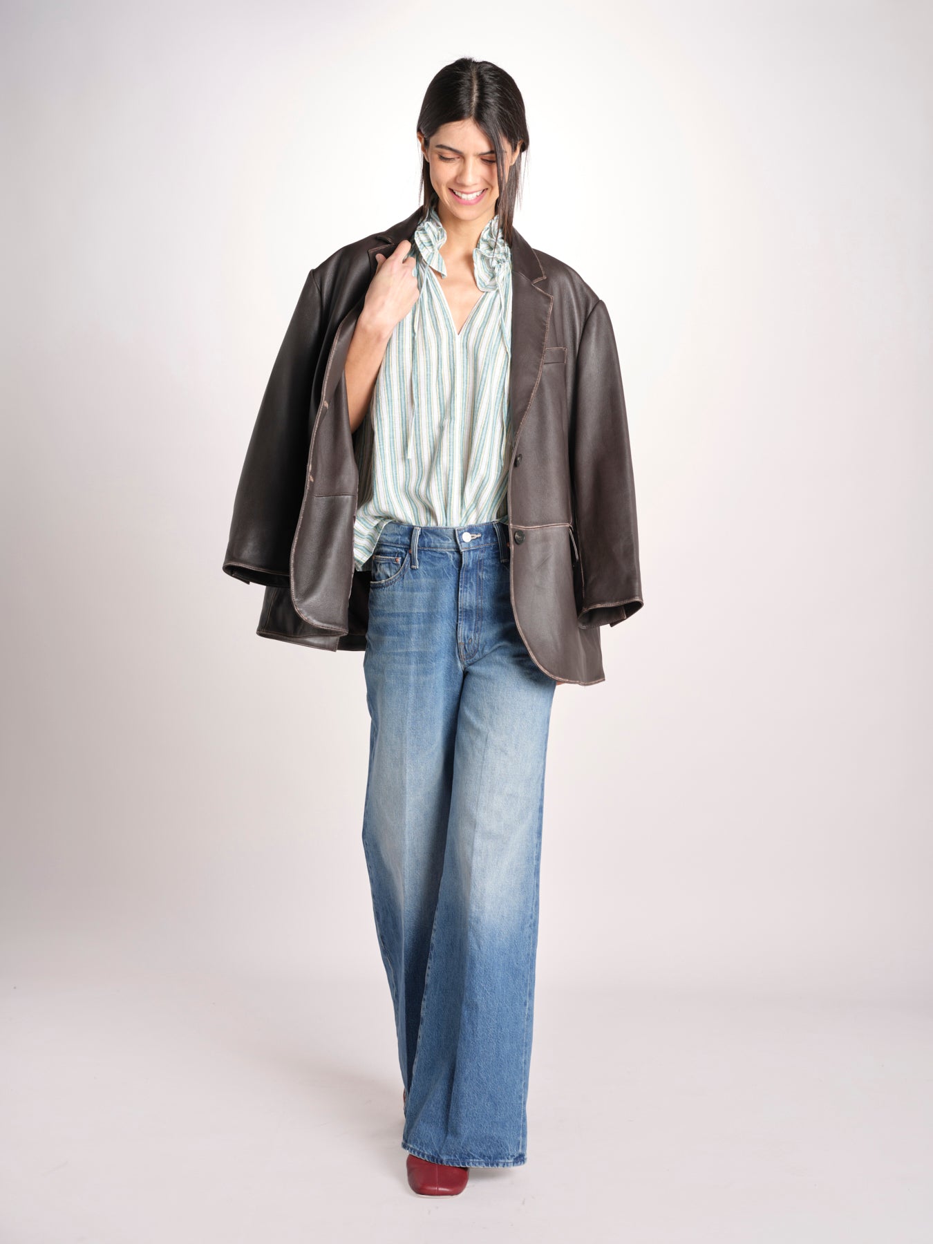 Camicia a righe e collo con rouches ESCARGOT SH71RESCARG-GRE GREEN STRIPES laurence bras 