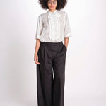 camicia gessata argento con rouches MAGRITASHORTSH73UMAGRIT-WHI WHITE laurence bras 