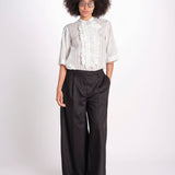 camicia gessata argento con rouches MAGRITASHORTSH73UMAGRIT-WHI WHITE laurence bras 
