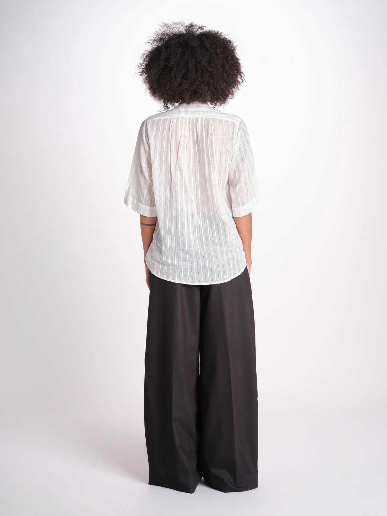 camicia gessata argento con rouches MAGRITASHORTSH73UMAGRIT-WHI WHITE laurence bras 