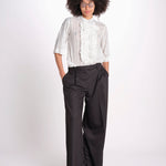 camicia gessata argento con rouches MAGRITASHORTSH73UMAGRIT-WHI WHITE laurence bras 