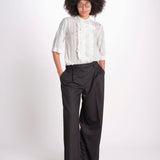 camicia gessata argento con rouches MAGRITASHORTSH73UMAGRIT-WHI WHITE laurence bras 