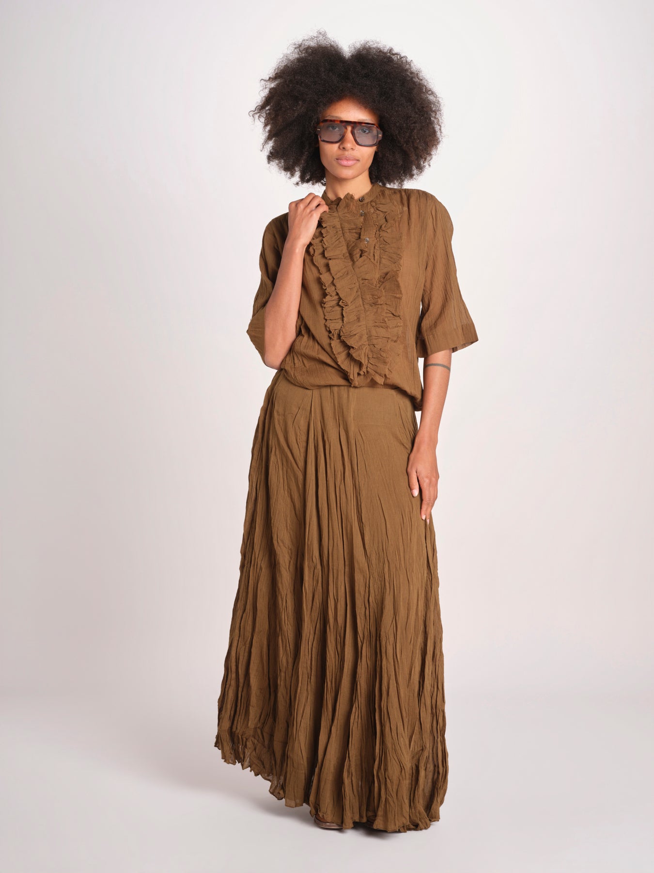 MAGRITA camicia con rouches manica corta MAGRITA SH075MAGRIT.KHA KHAKI laurence bras 