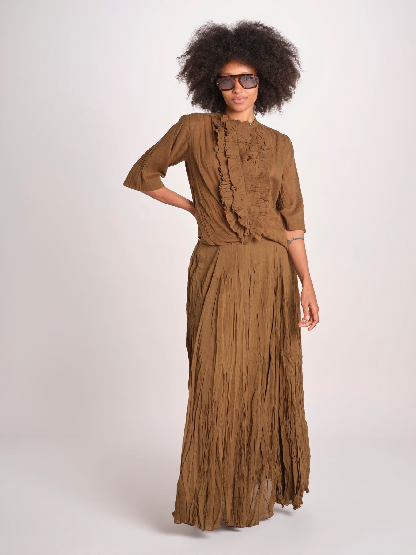 MAGRITA camicia con rouches manica corta MAGRITA SH075MAGRIT.KHA KHAKI laurence bras 