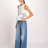 clutch in spugna dipinta a mano PM.25E28. 213 WHITE SILVER le daf 