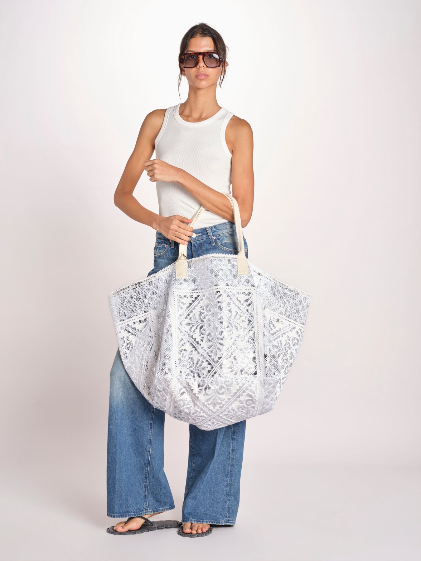 borsa grande SHQ-26E18 213 WHITE SILVER le daf 