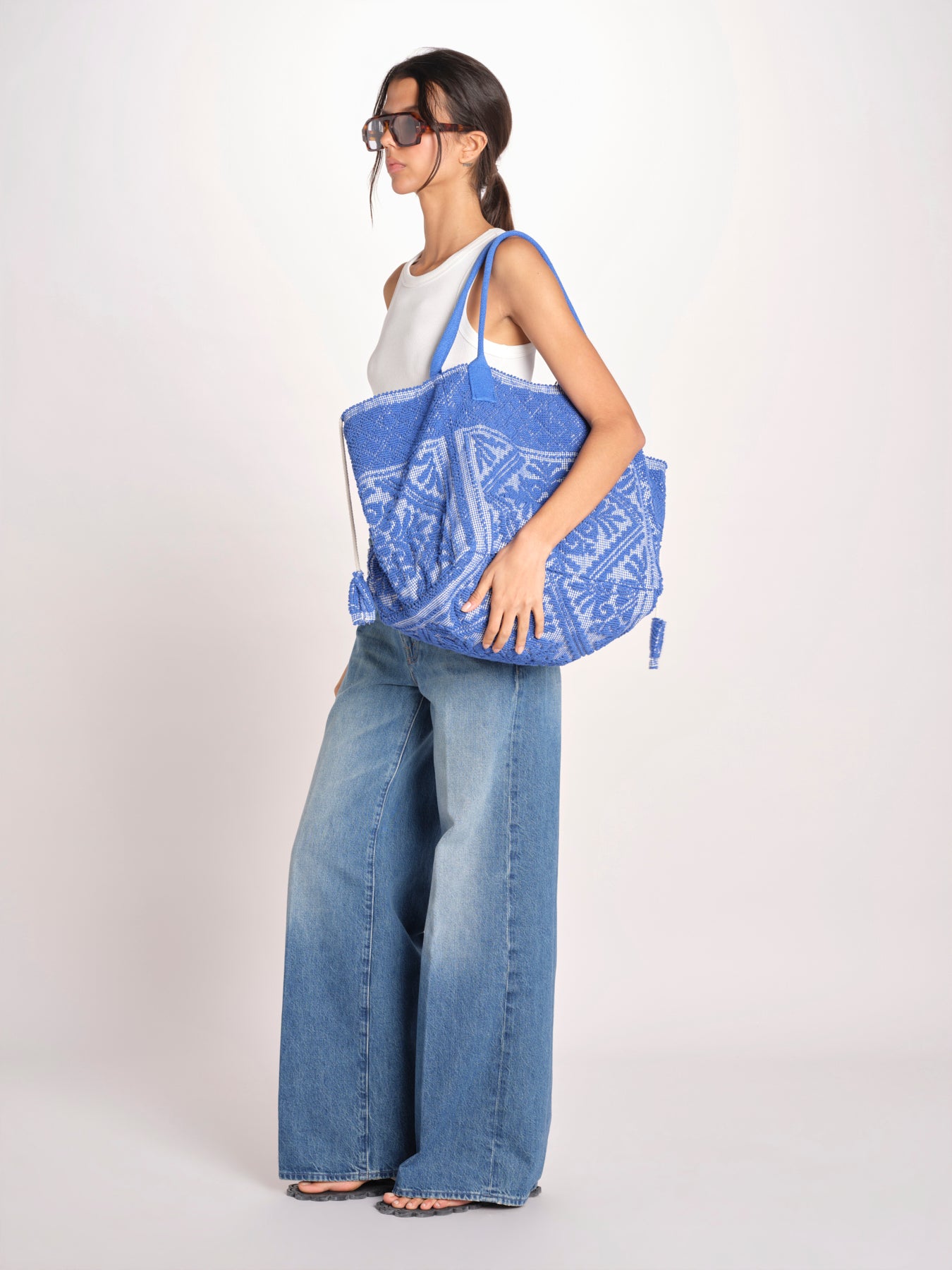 shopping quadrata dipinta a mano SHQM-26E18- B 12 BLUETTE le daf 