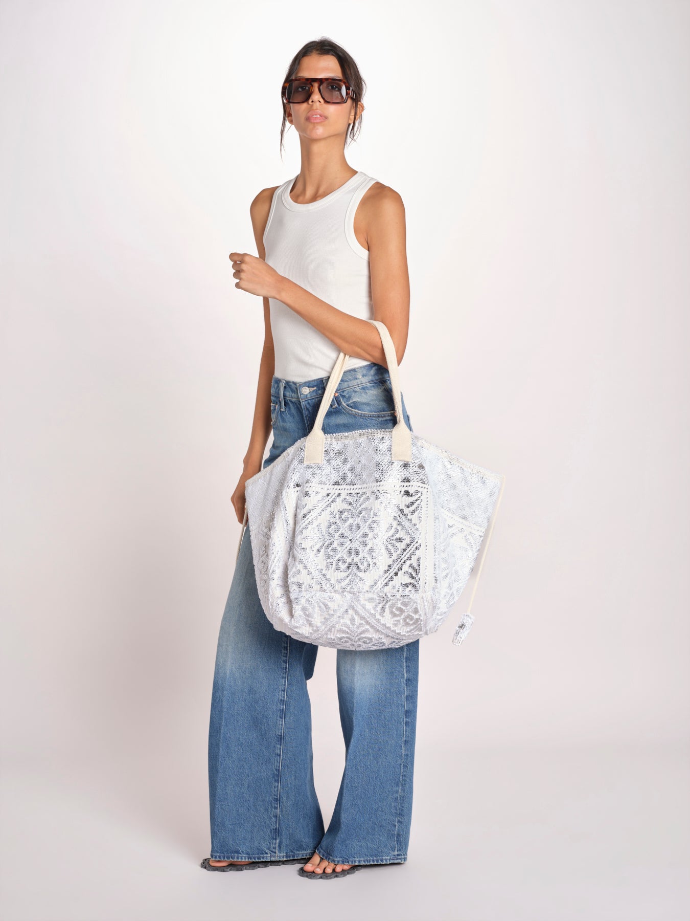 shopping quadrata dipinta a mano SHQM.26E18 213 WHITE SILVER le daf 