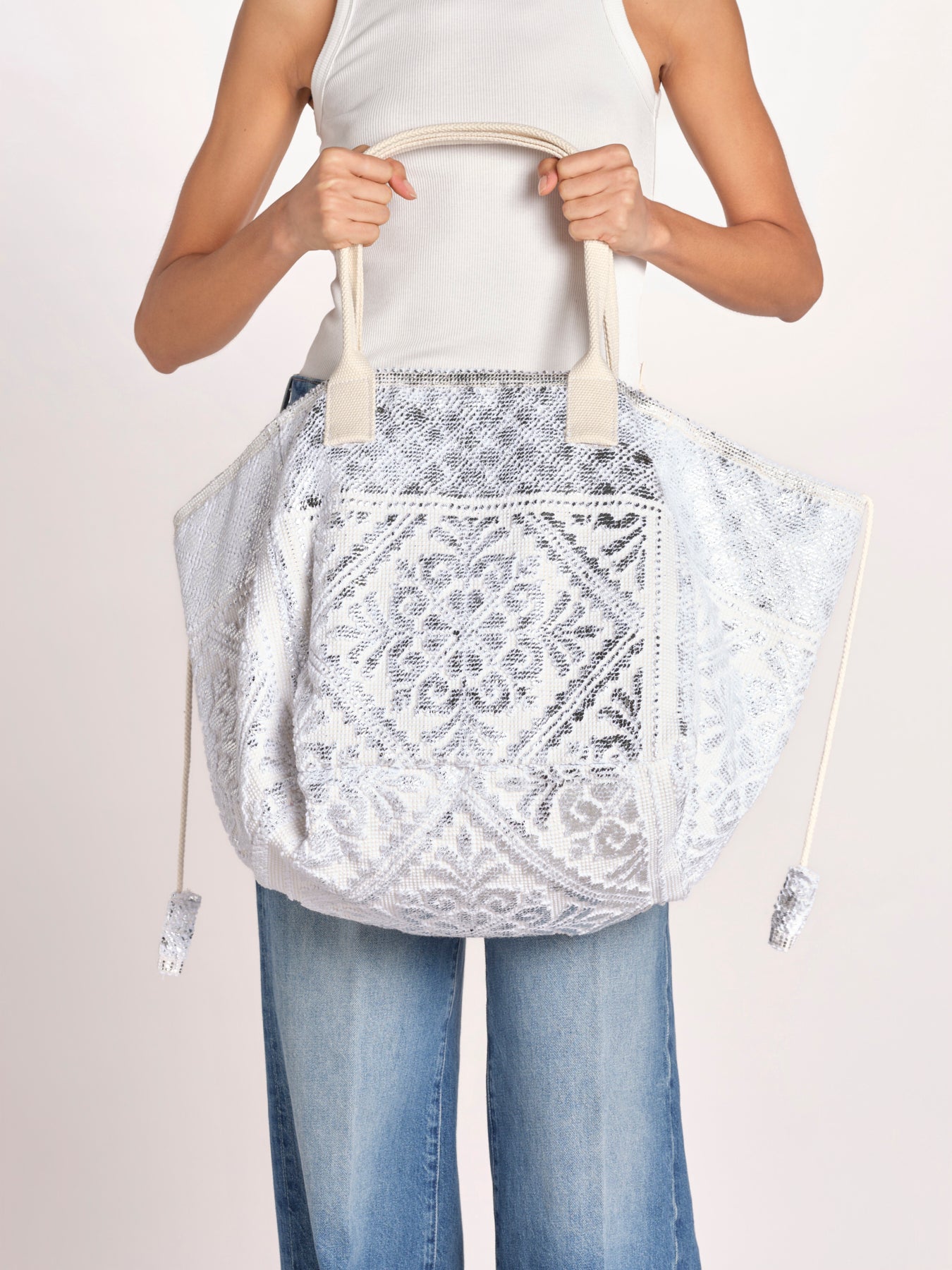 shopping quadrata dipinta a mano SHQM.26E18 213 WHITE SILVER le daf 