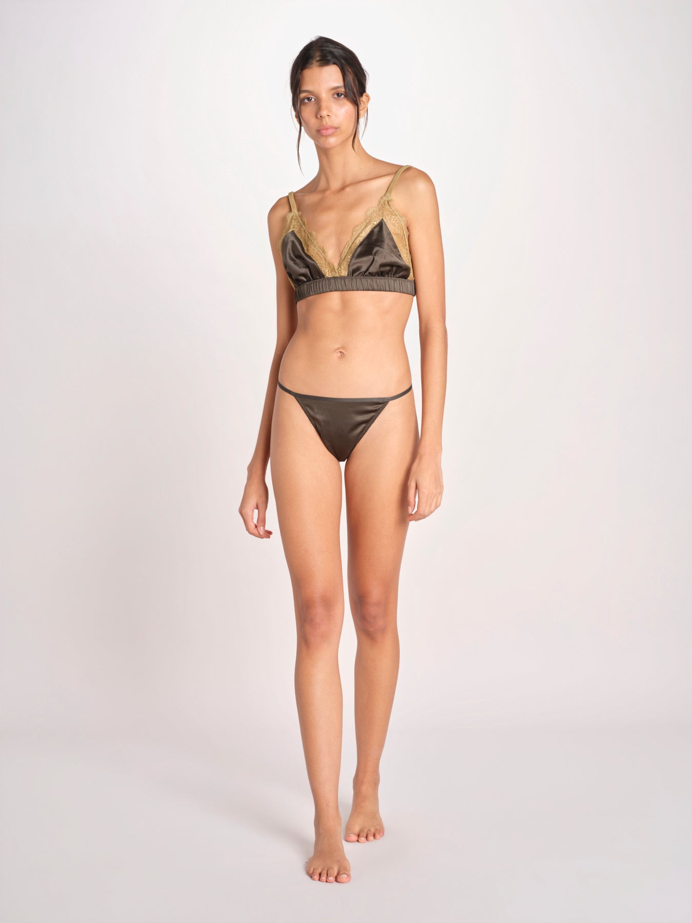 reggiseno triangolo in satin e pizzo LOVE LACE L25101005 DARK GREEN 782 love stories 