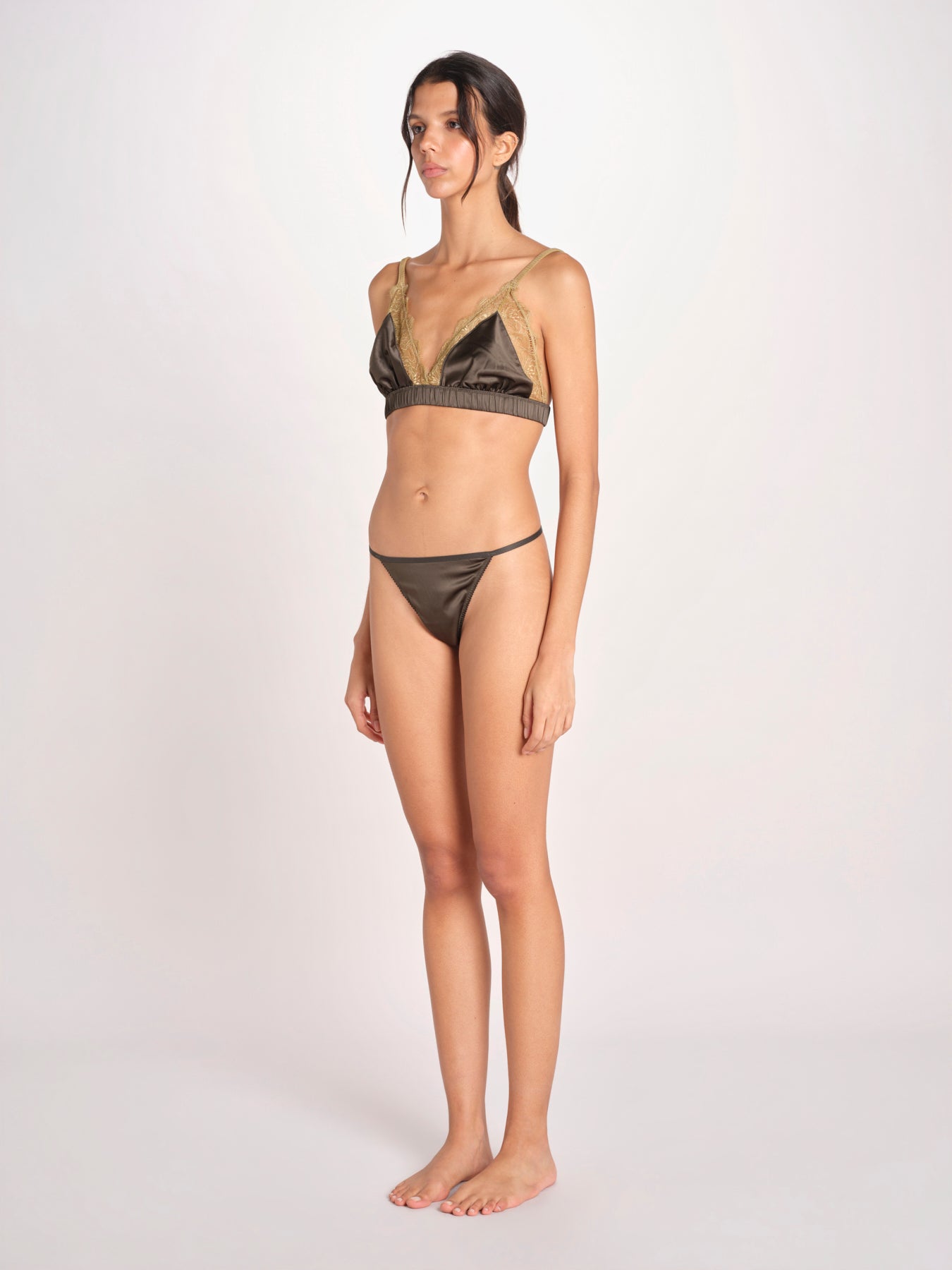 reggiseno triangolo in satin e pizzo LOVE LACE L25101005 DARK GREEN 782 love stories 
