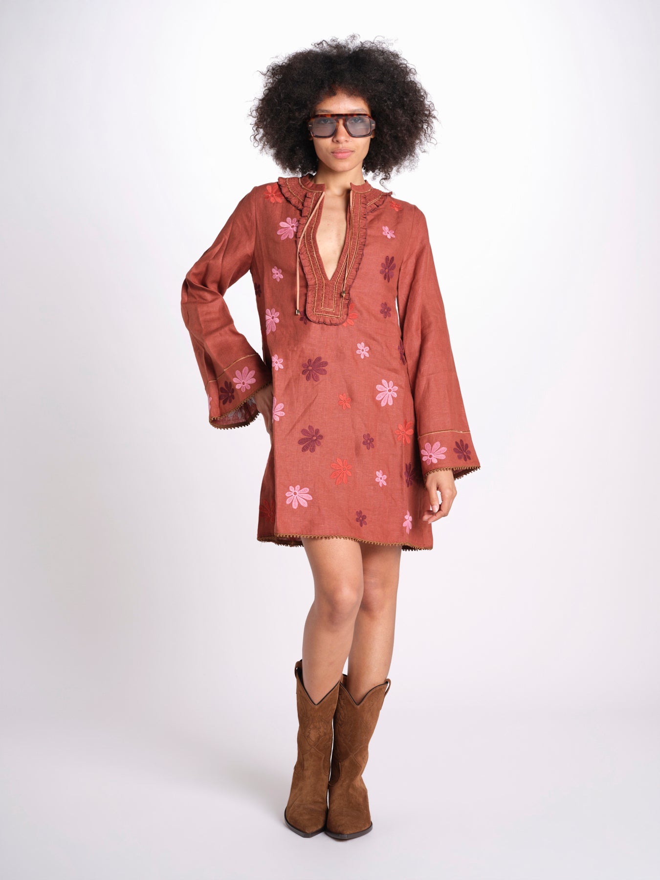 mini caftano con ricami fiori TESS LVSS2026114 TERRACOTTA lug von siga 
