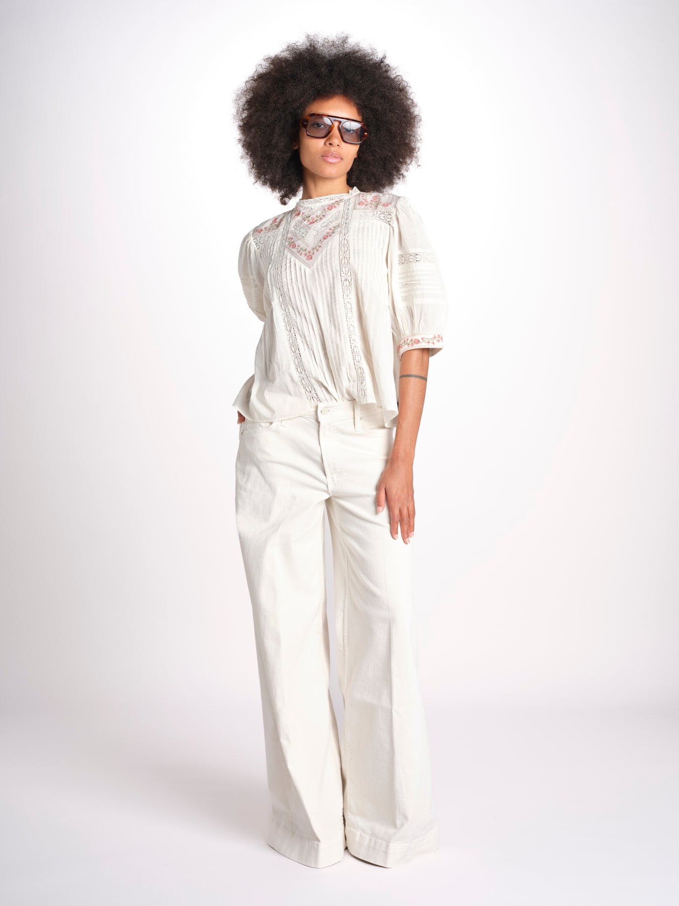 camicia con ricamo punto croce FLEUR 765407 ECRU mabe 