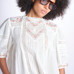 camicia con ricamo punto croce FLEUR 765407 ECRU mabe 