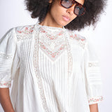 camicia con ricamo punto croce FLEUR 765407 ECRU mabe 