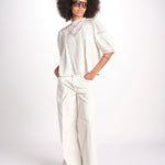 camicia con ricamo punto croce FLEUR 765407 ECRU mabe 