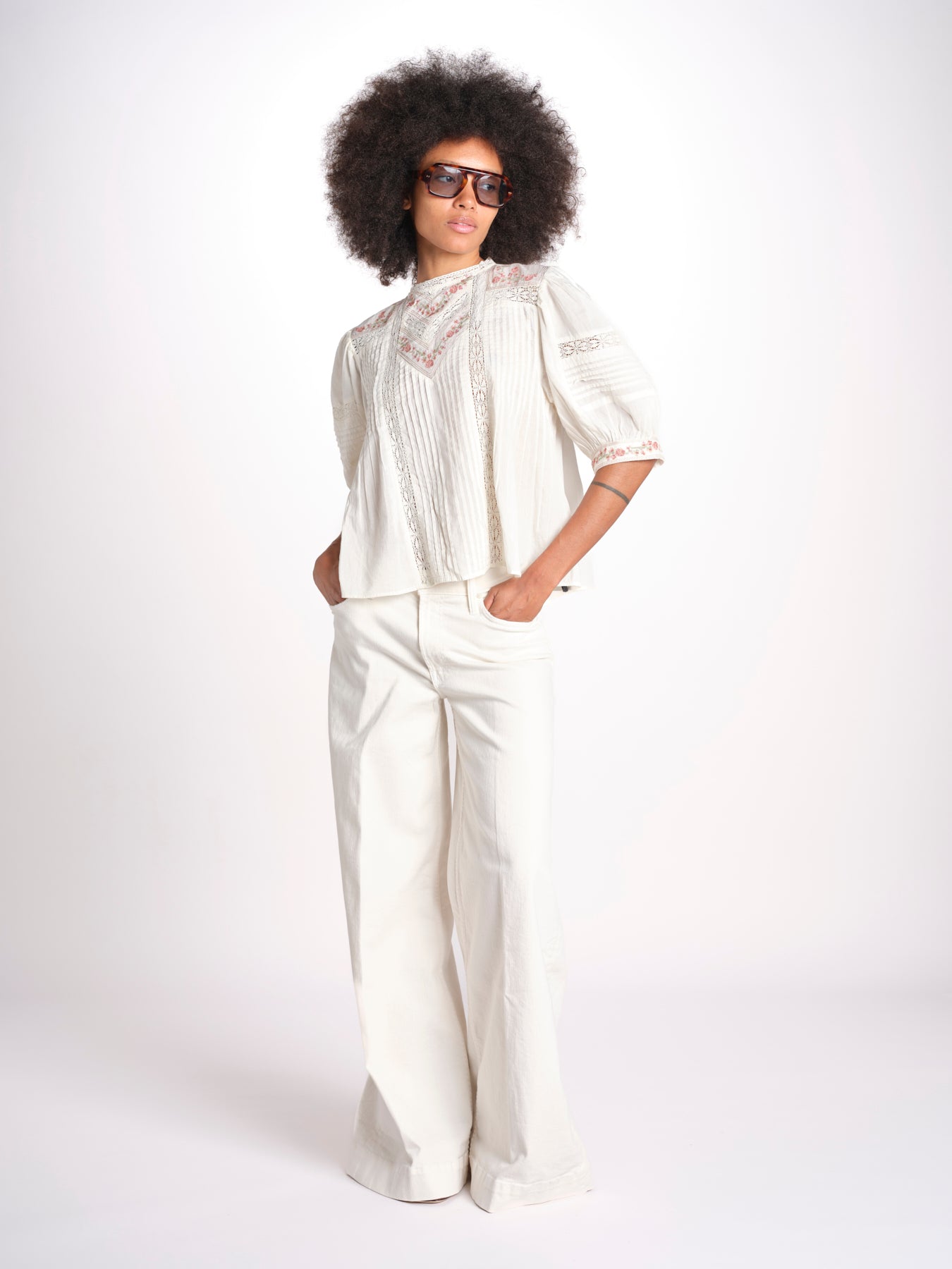 camicia con ricamo punto croce FLEUR 765407 ECRU mabe 