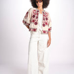 giacca con fiori ricamati GRETA JKT 747215 ECRU DK RED mabe 