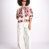 giacca con fiori ricamati GRETA JKT 747215 ECRU DK RED mabe 
