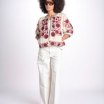 giacca con fiori ricamati GRETA JKT 747215 ECRU DK RED mabe 