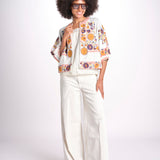 giacca con fiori ricamati GRETA JKT 747215 ECRU MULTI mabe 