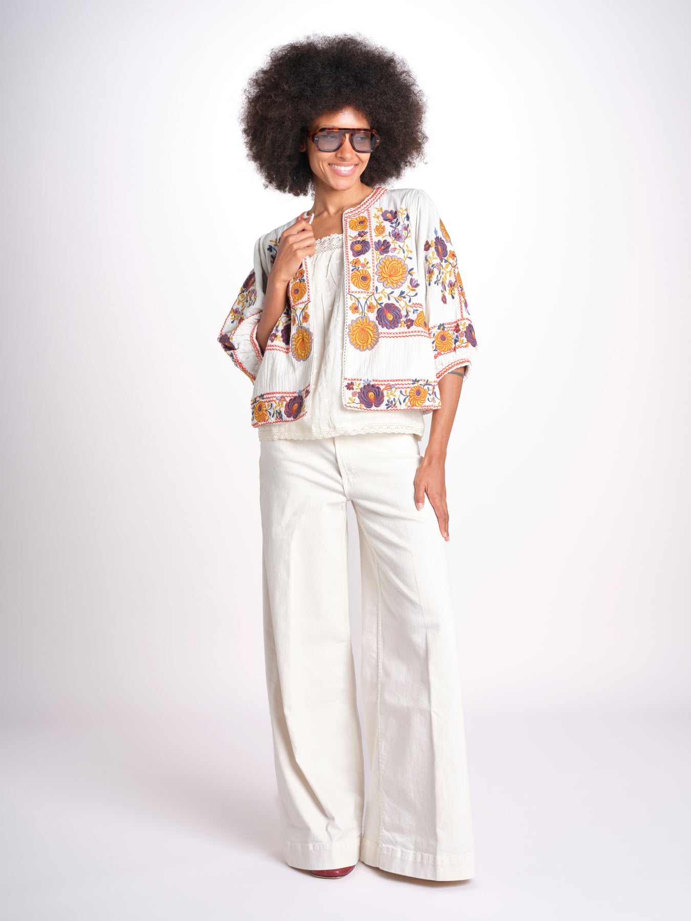 giacca con fiori ricamati GRETA JKT 747215 ECRU MULTI mabe 