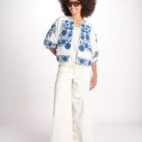 giacca con fiori ricamati GRETA JKT 747215 ECRU mabe 