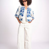 giacca con fiori ricamati GRETA JKT 747215 ECRU mabe 