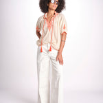 camicia con ricamo uncinetto TALIA 748398 BEIGE ORANGE mabe 