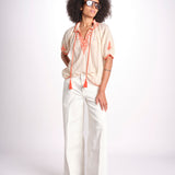 camicia con ricamo uncinetto TALIA 748398 BEIGE ORANGE mabe 