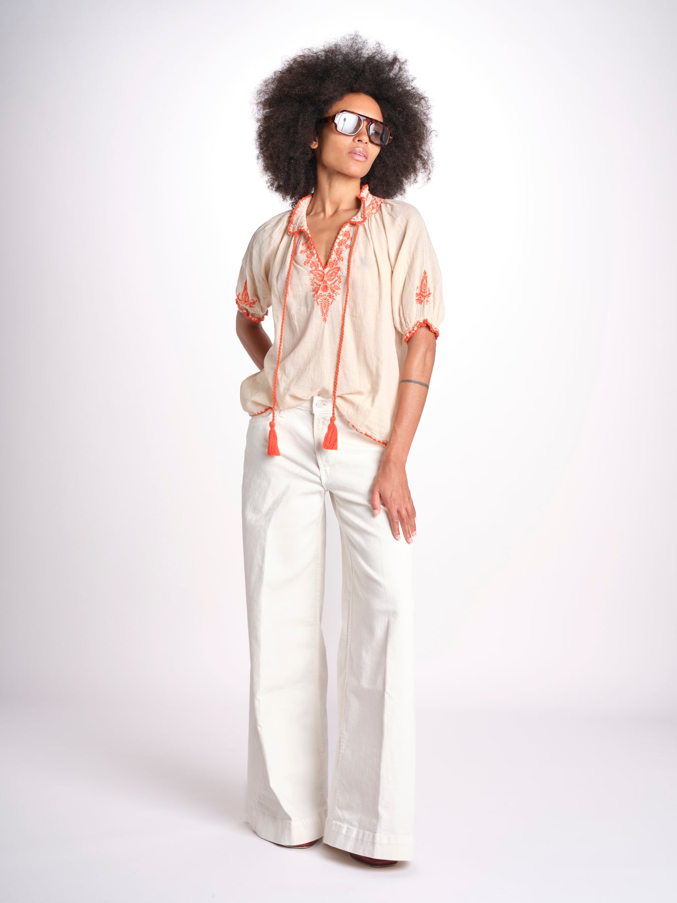 camicia con ricamo uncinetto TALIA 748398 BEIGE ORANGE mabe 