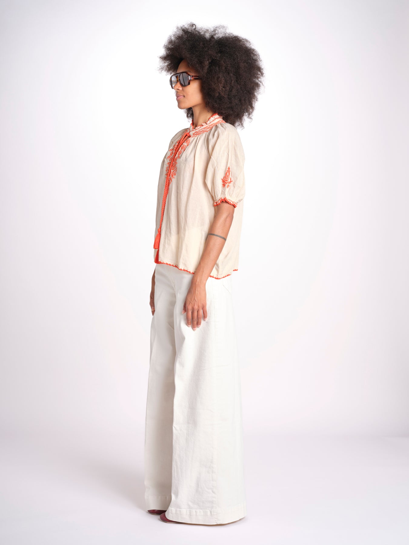 camicia con ricamo uncinetto TALIA 748398 BEIGE ORANGE mabe 