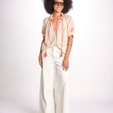camicia con ricamo uncinetto TALIA 748398 BEIGE ORANGE mabe 