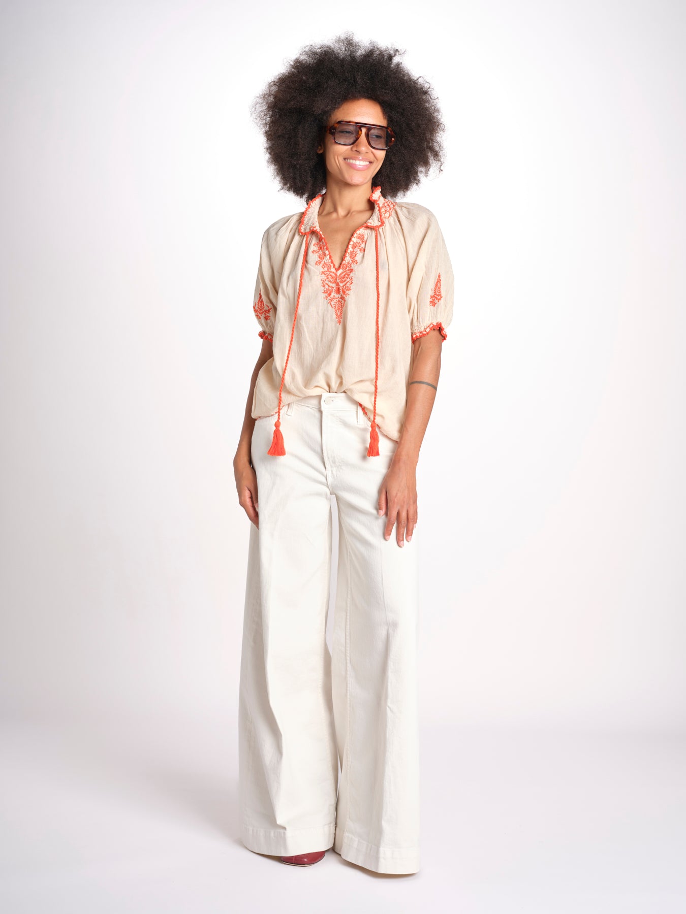 camicia con ricamo uncinetto TALIA 748398 BEIGE ORANGE mabe 