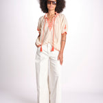 camicia con ricamo uncinetto TALIA 748398 BEIGE ORANGE mabe 